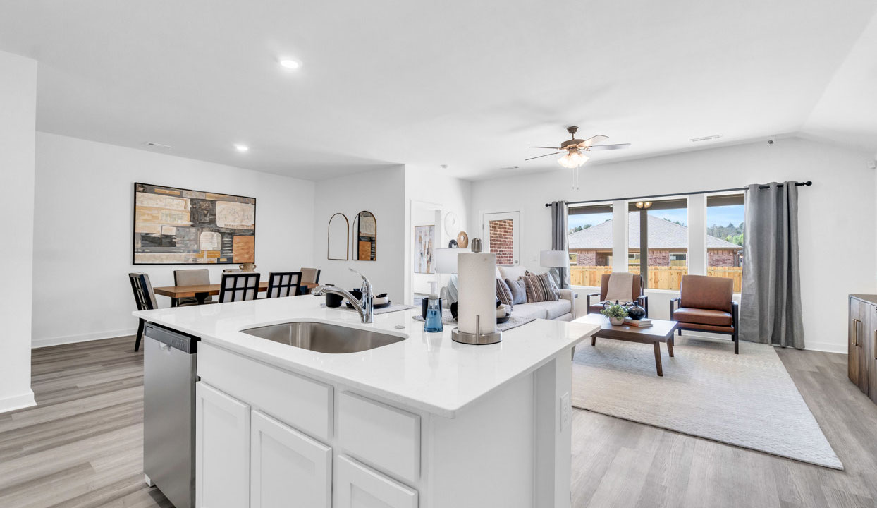 Kitchen, Living, and Dining