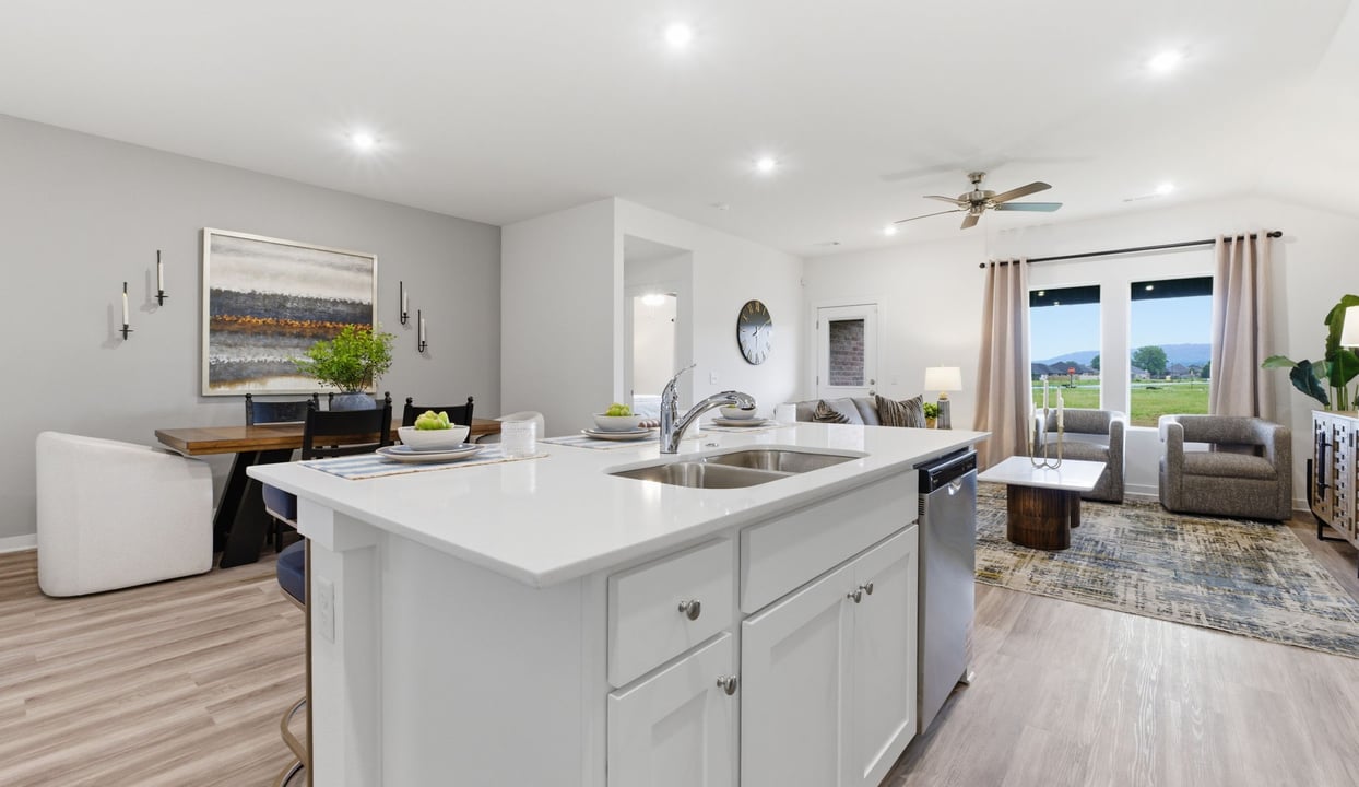 Kitchen, Dining, and Living