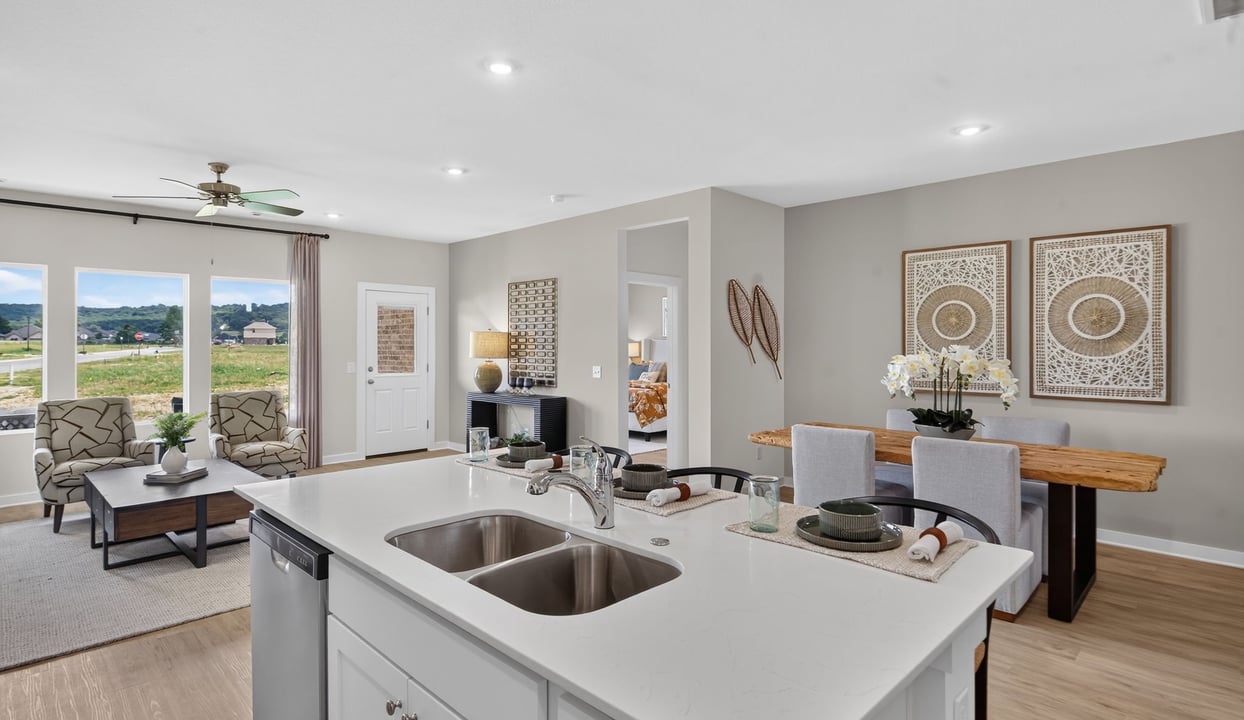 Kitchen, Dining, and Living