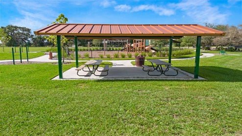 Outdoor sitting area in park.