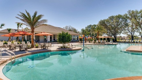 Cool off in the community pool with view.