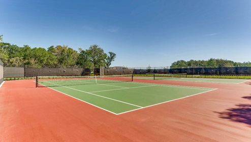 Outdoor tennis court amenity.