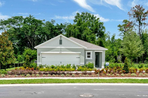 Single story new home and 2 car garage.