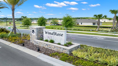 Windrose monument at community entrance.