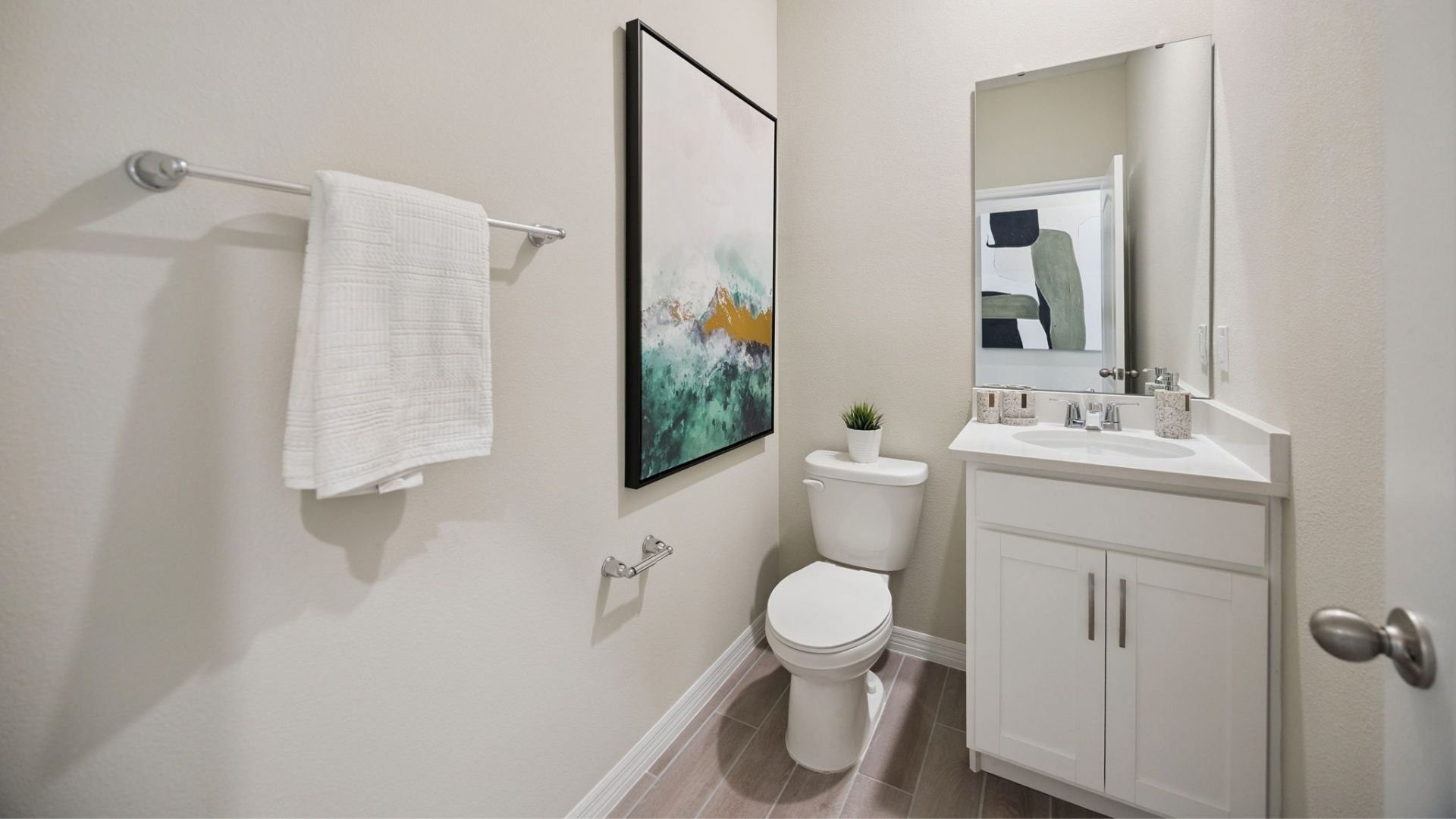 guest bathroom with quartz counters