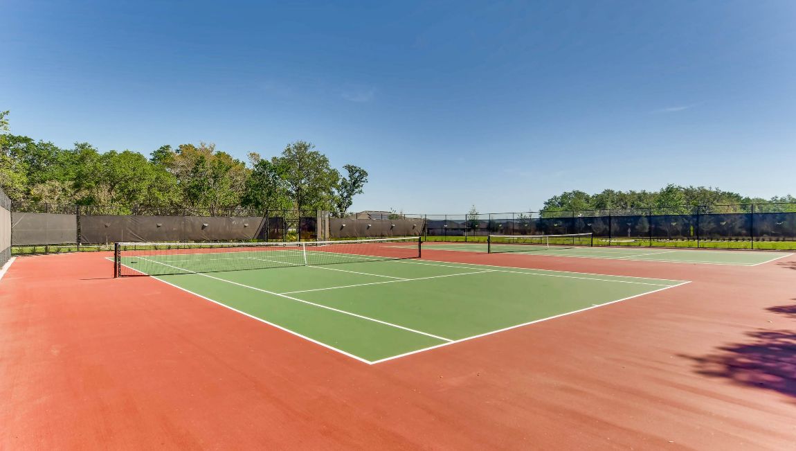 Outdoor tennis court amenity.