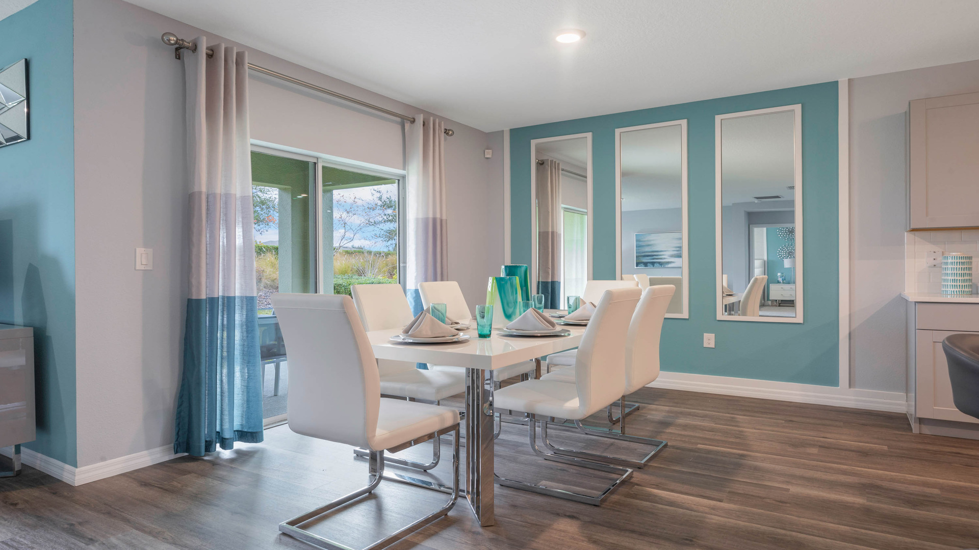 dining room with table seating with access to backyard.