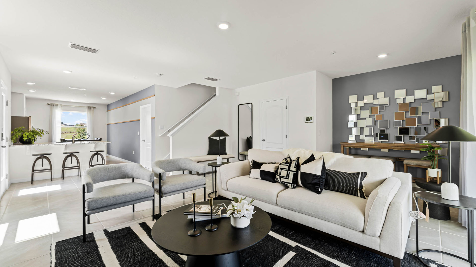 Living area with tile flooring