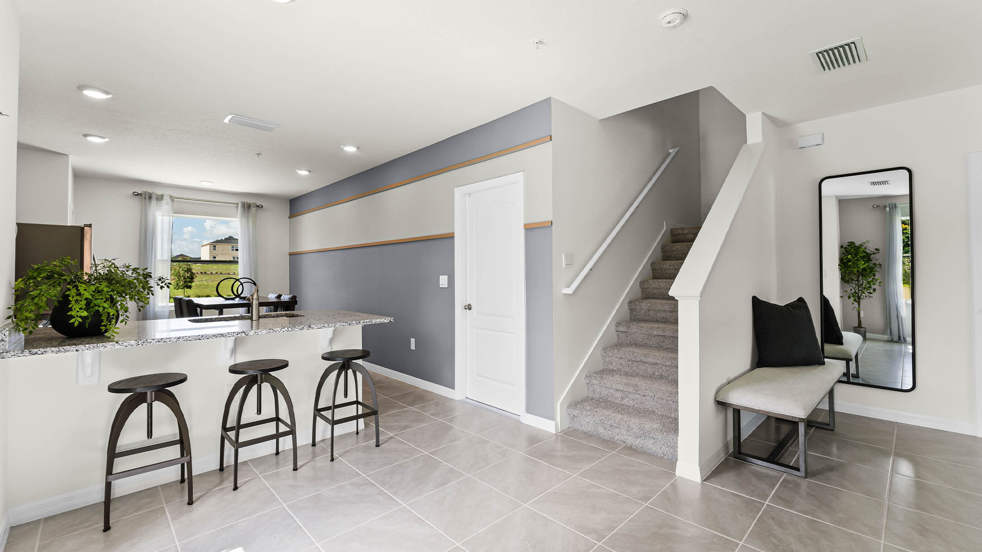 Living area with tile flooring
