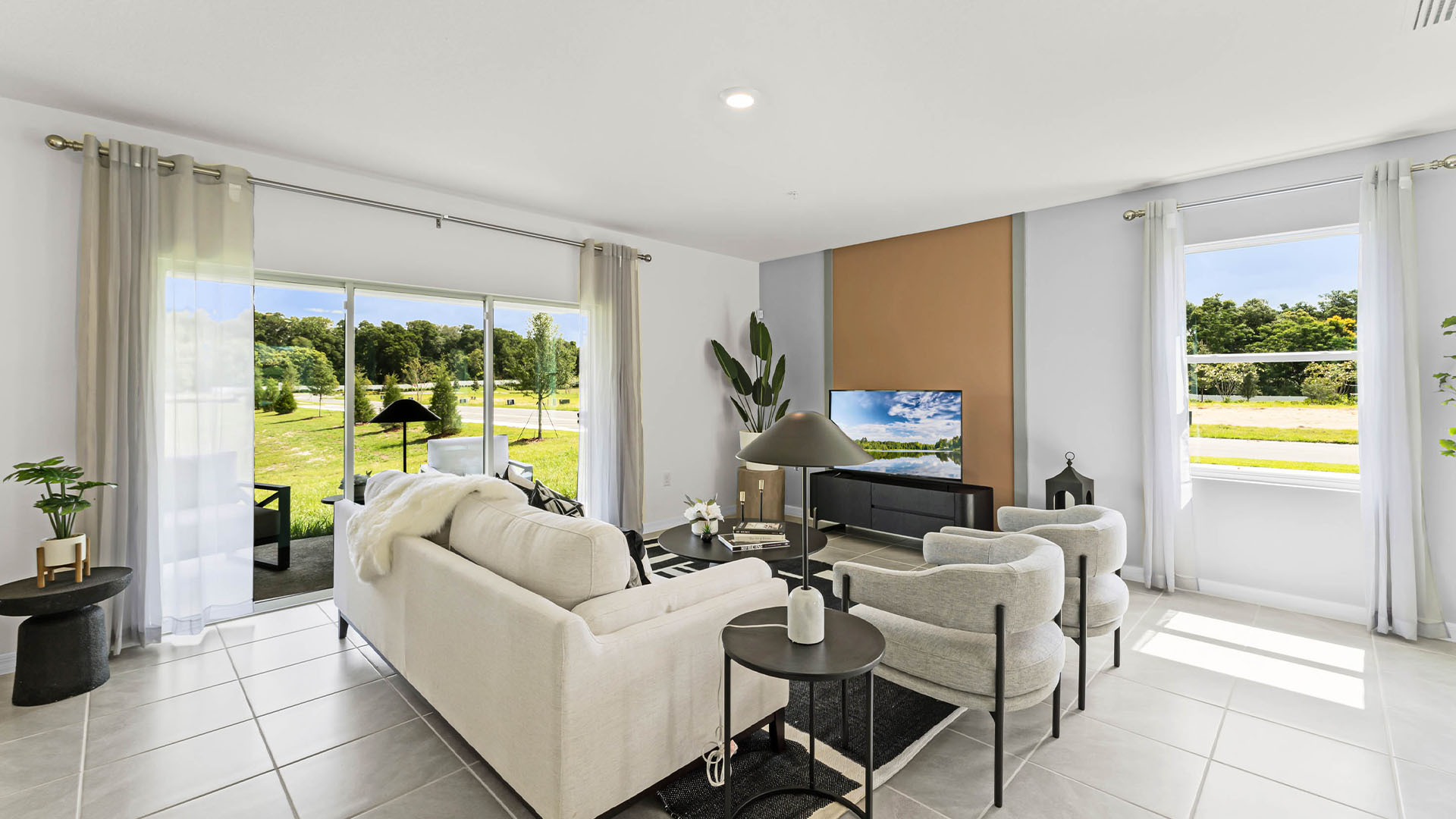 Living area with tile flooring