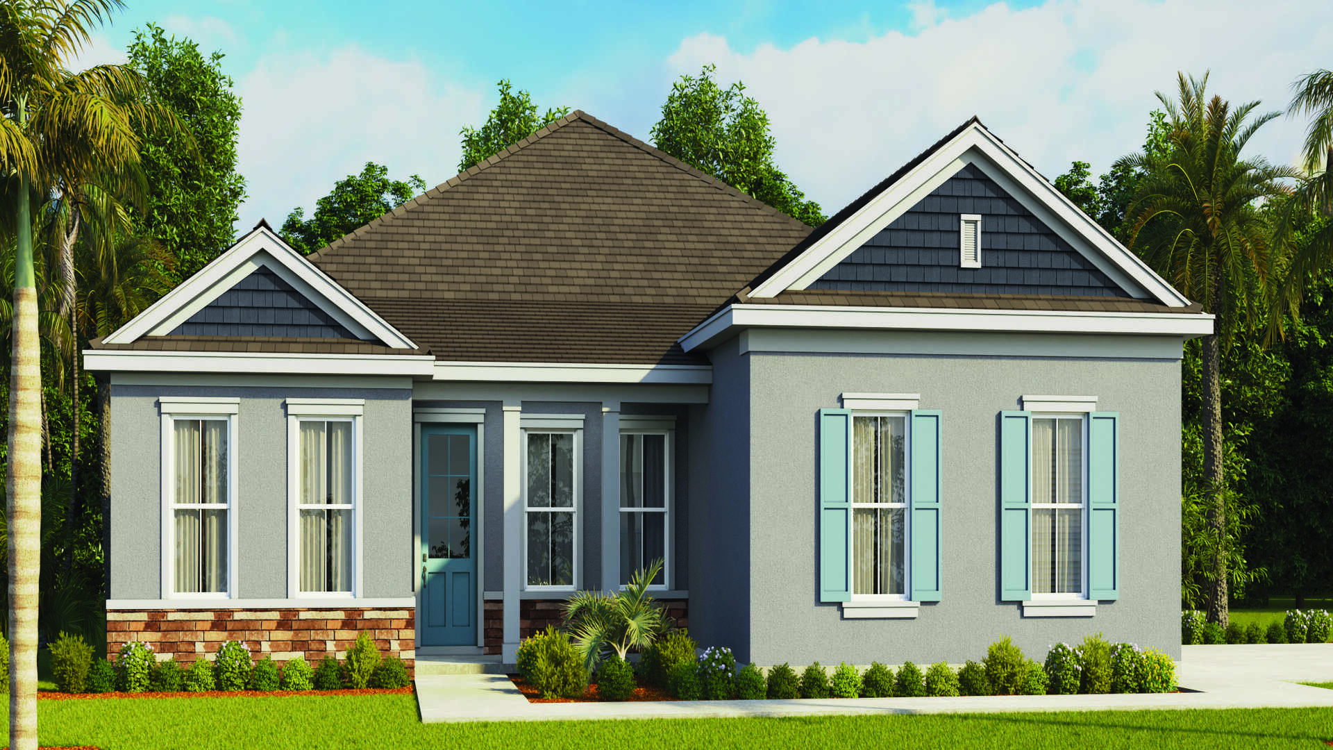 Single story family home with side load garage