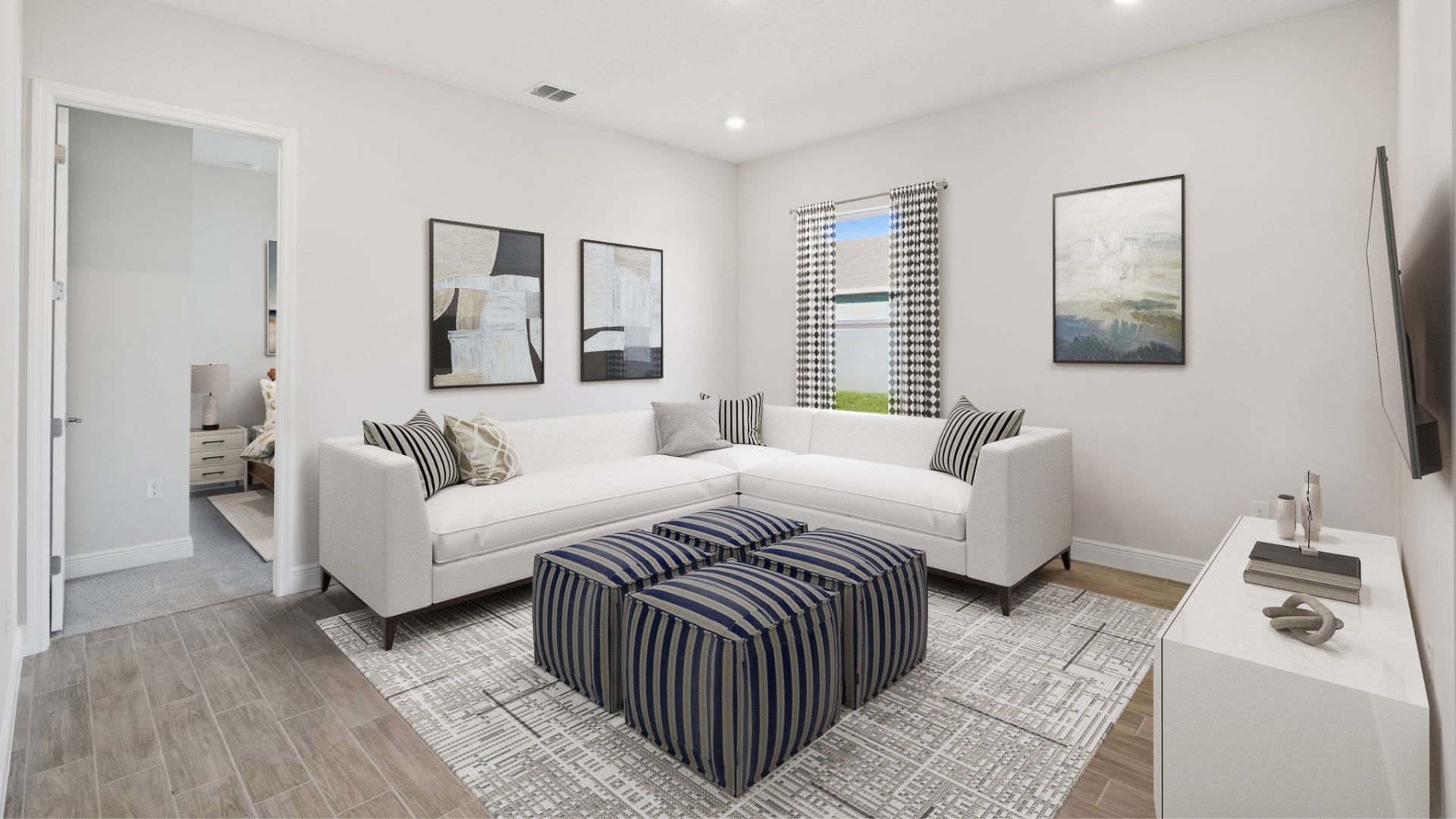 multipurpose room with couch seating and tv