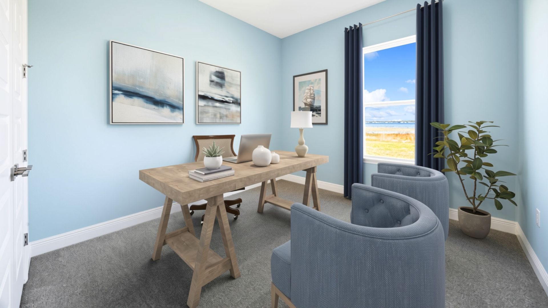 lakelot Single story new home with large windows and 2 car garage.