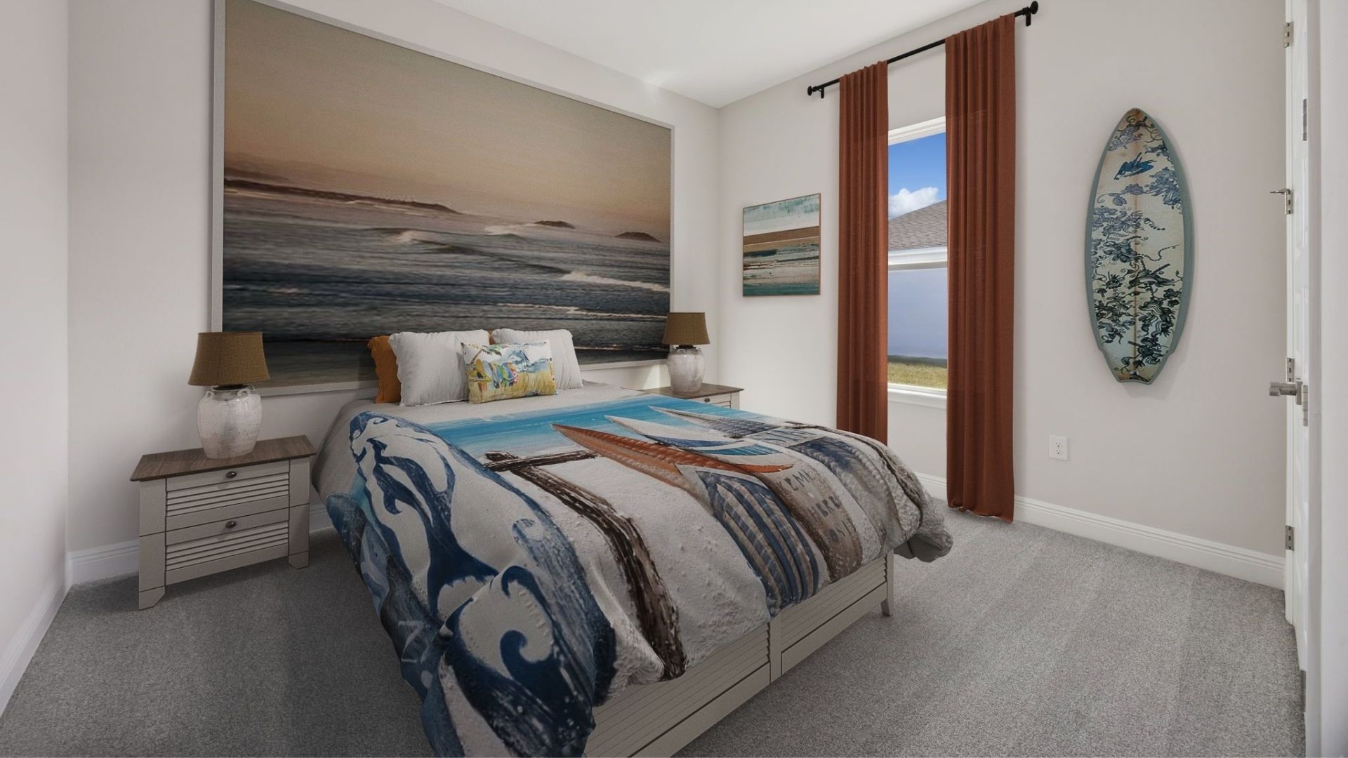 guest bedroom with queen sized bed