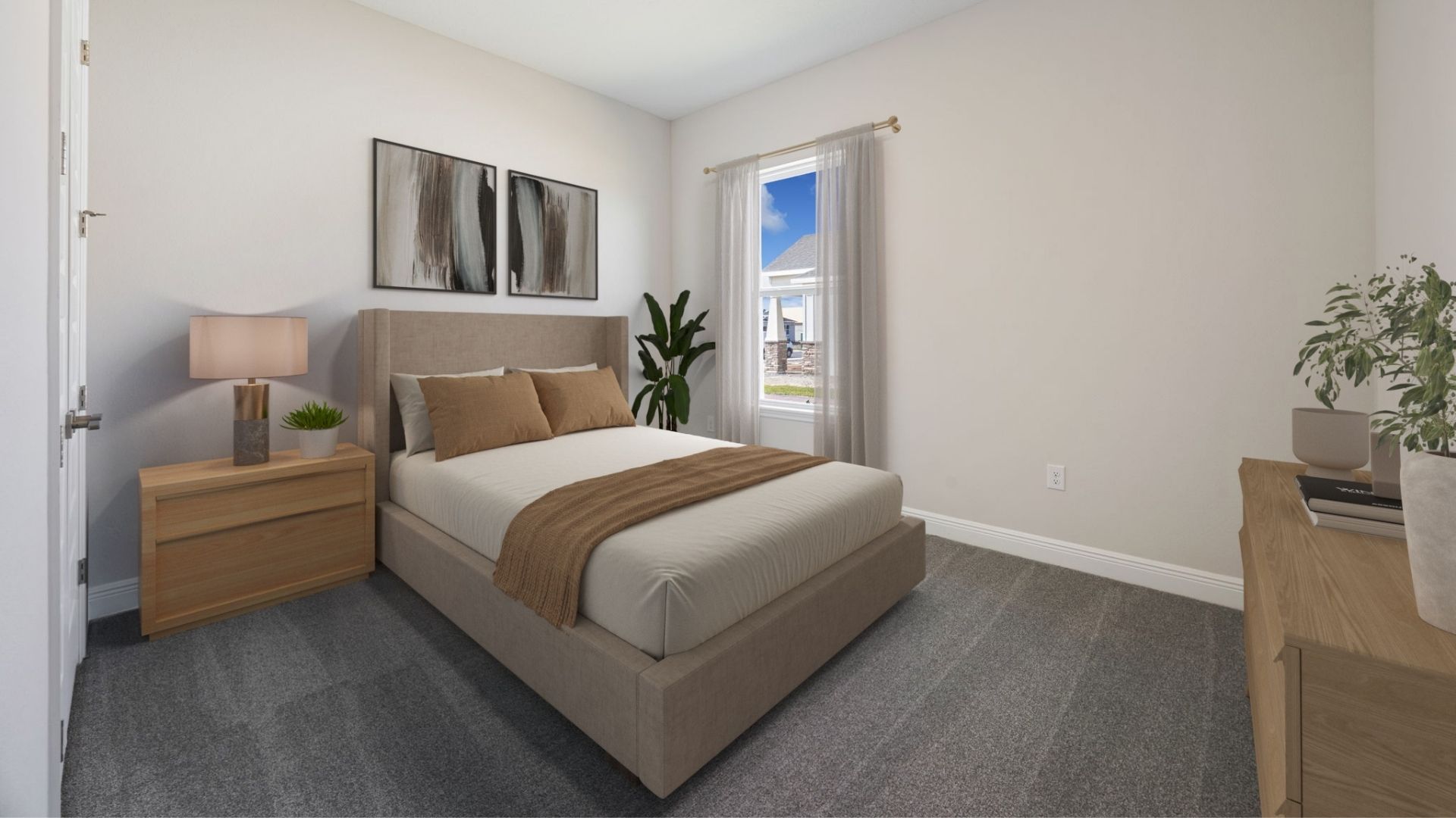 guest bedroom with queen sized bed