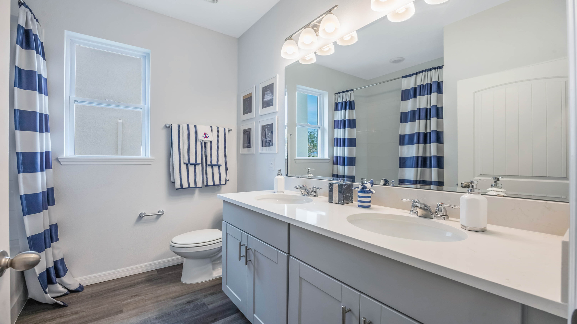 guest bathroom with quartz counters