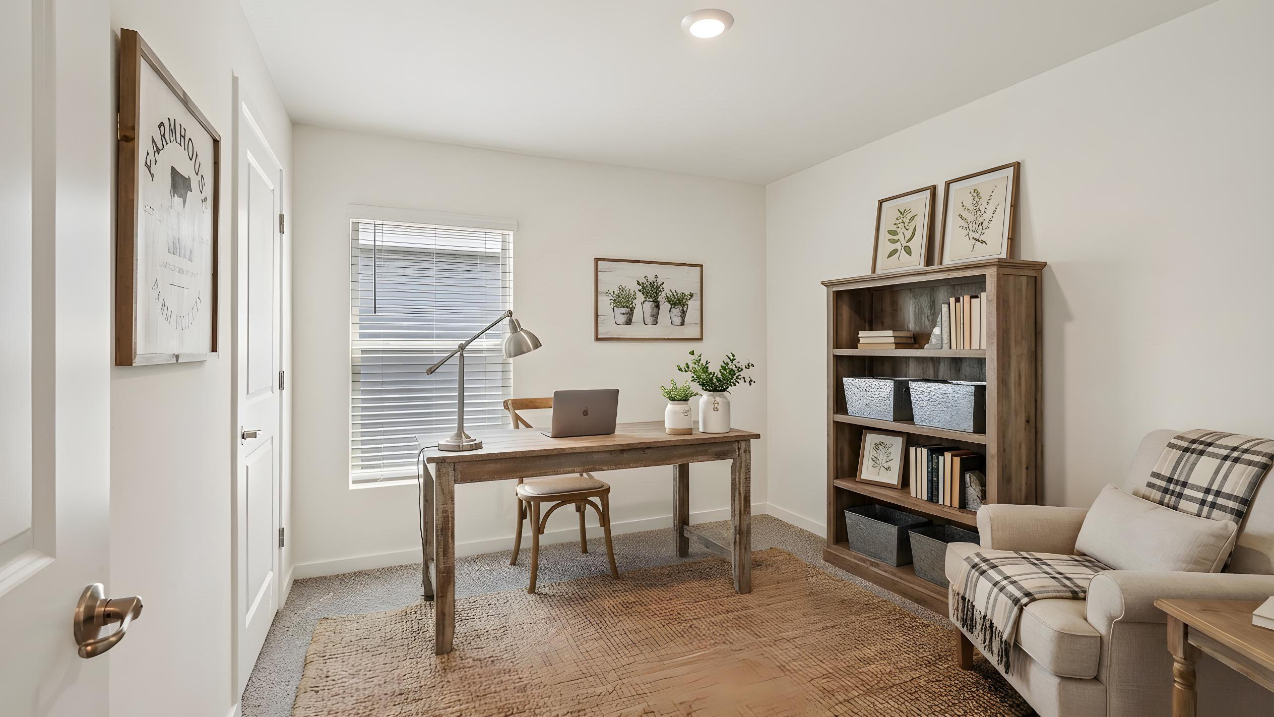 Functional home office with desk, chairs and space to work or play.