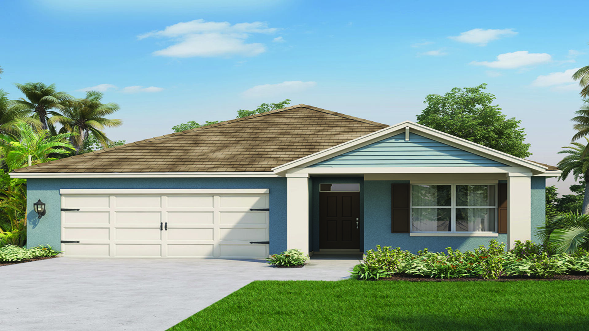 .single story home with two car garage