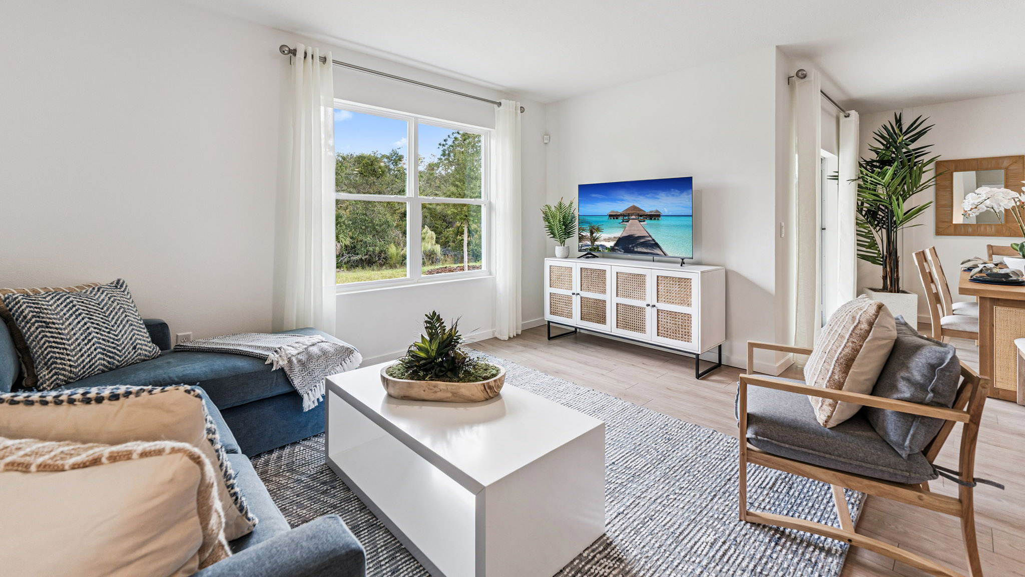 living area with seating laminate flooring