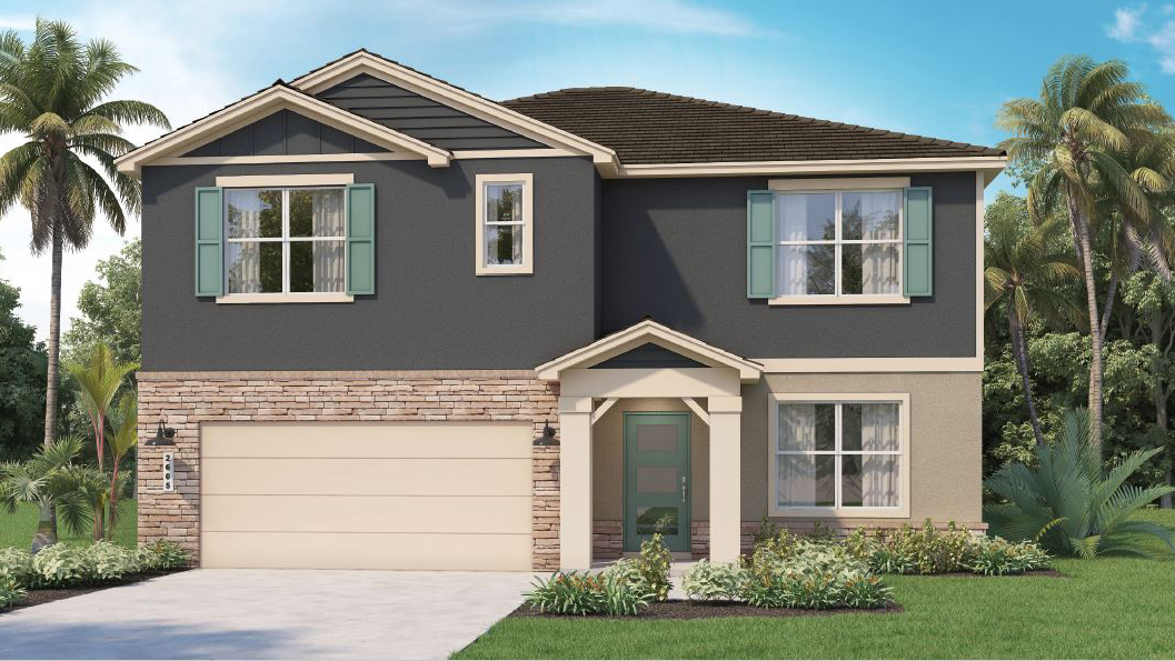 Two-story home with two car garage.