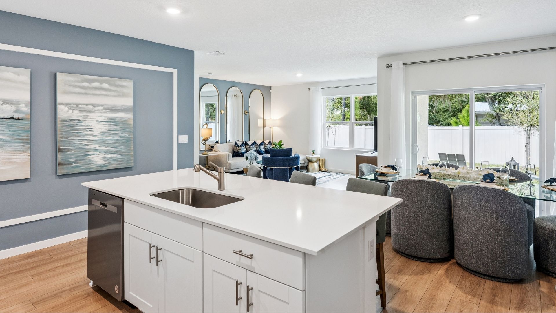 kitchen with quartz counters and revwood flooring