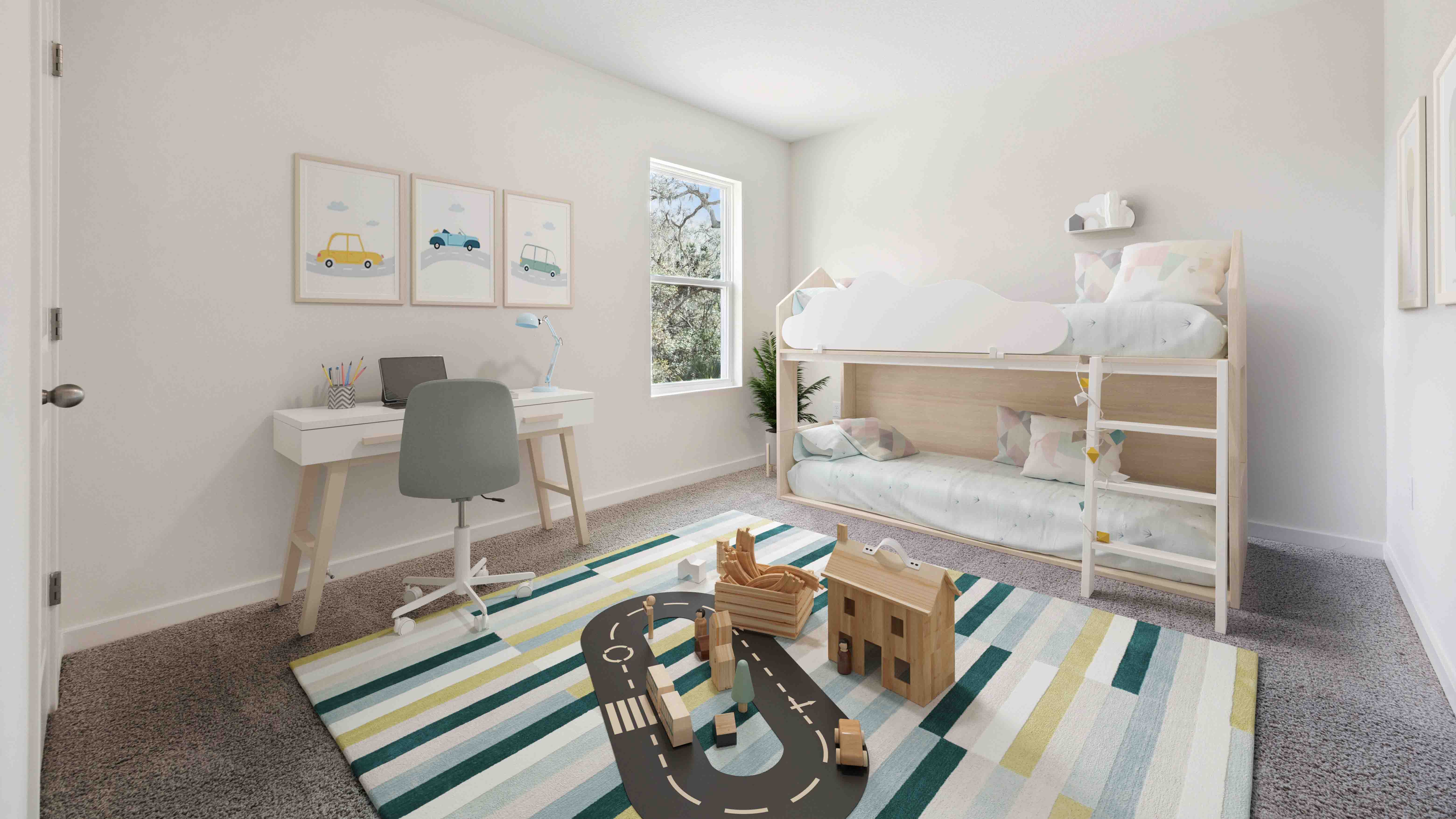 spacious Kid's room with bunkbeads