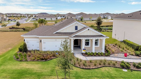 Single story new home and 3 car garage.