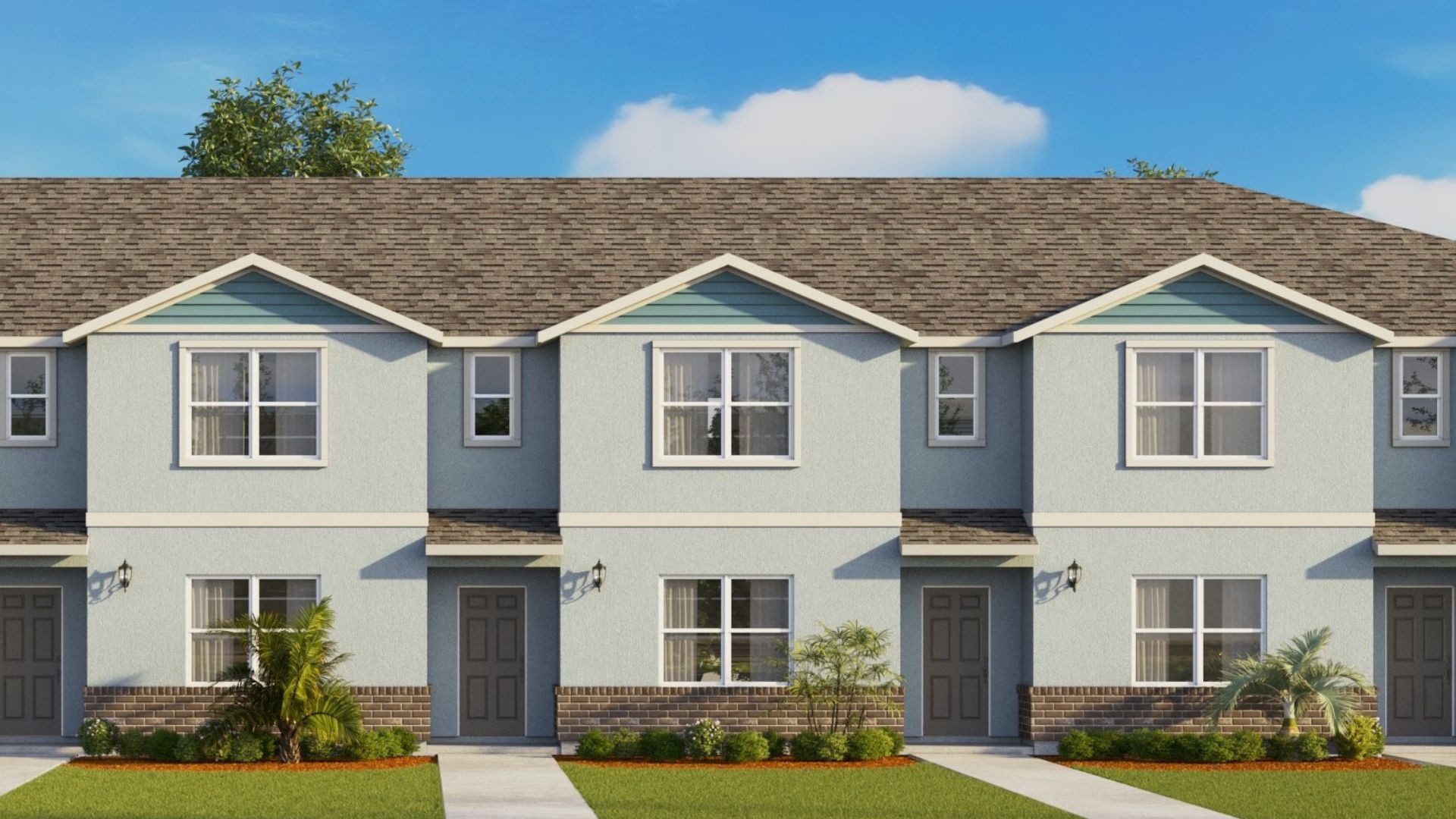 Attached townhome with concrete block construction and a one-car garage.