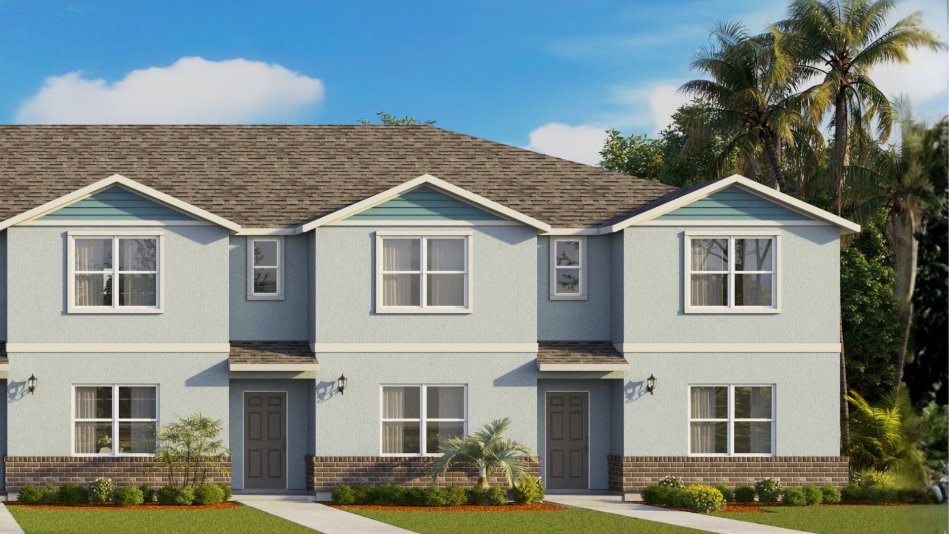 Attached townhome with concrete block construction and a one-car garage.