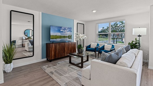 Townhome Living area. Quartz counters and revwood flooring