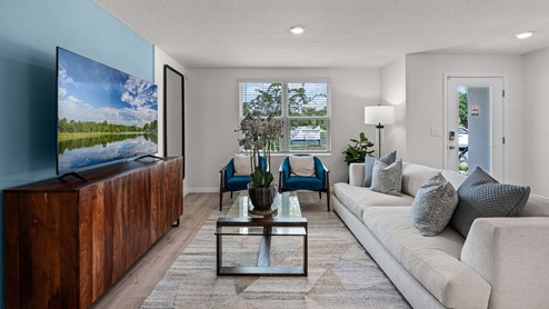 Townhome Living area. Quartz counters and revwood flooring