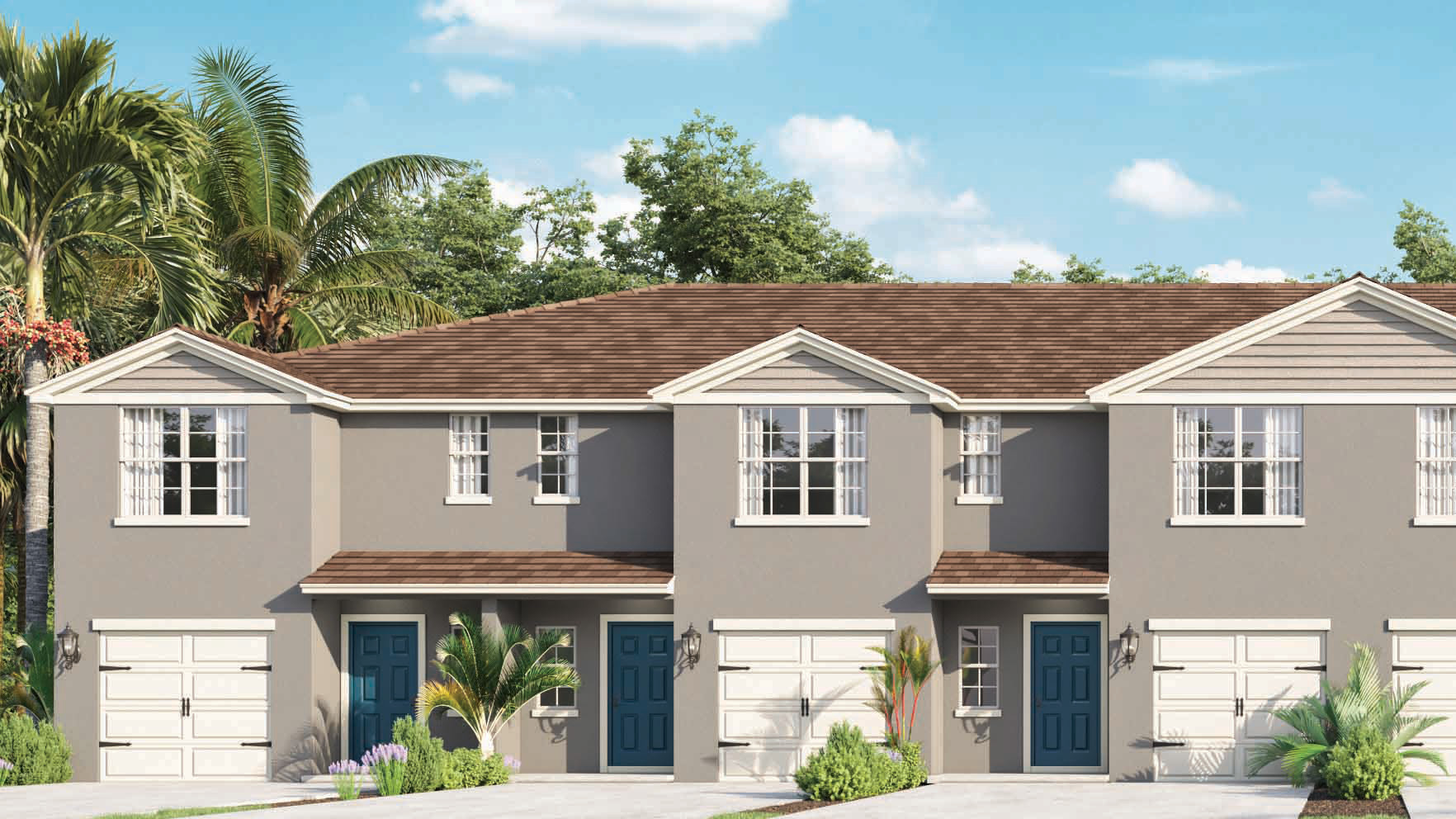 Attached townhome with concrete block construction and a one-car garage.