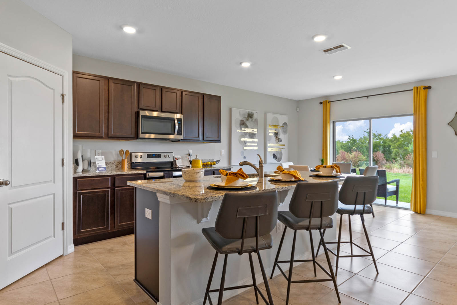 Kitchen with pantry with view of the sliding door