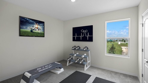 Guest bedroom virtually staged as yoga room