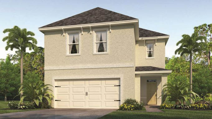 Exterior image of two story single family home with two car garage