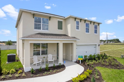 Exterior of a second story home with a front porch