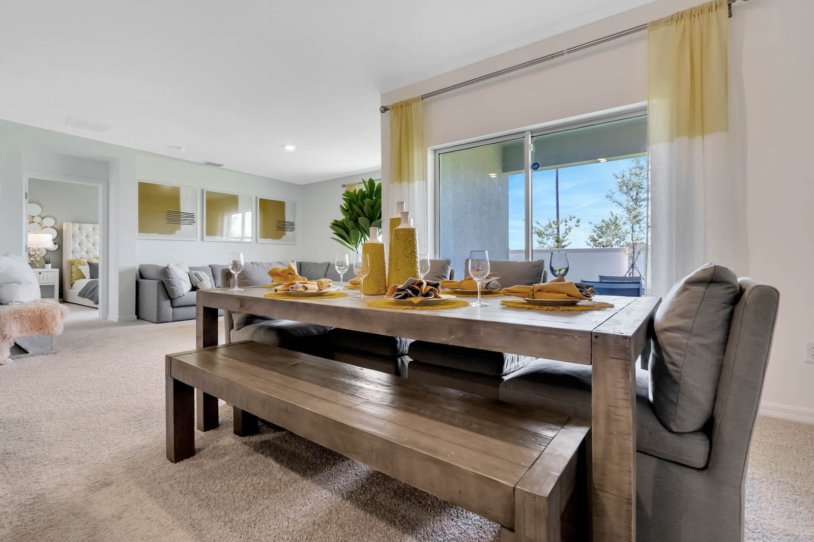 Dining table over looking the living room