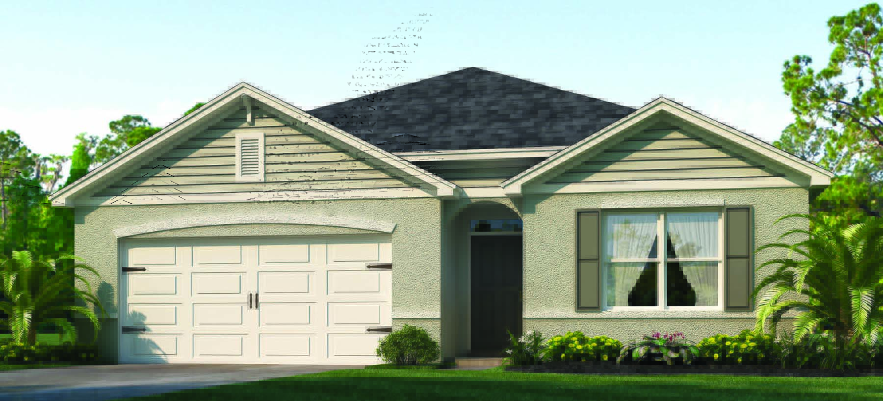 Rendering Exterior single-family home with two car garage