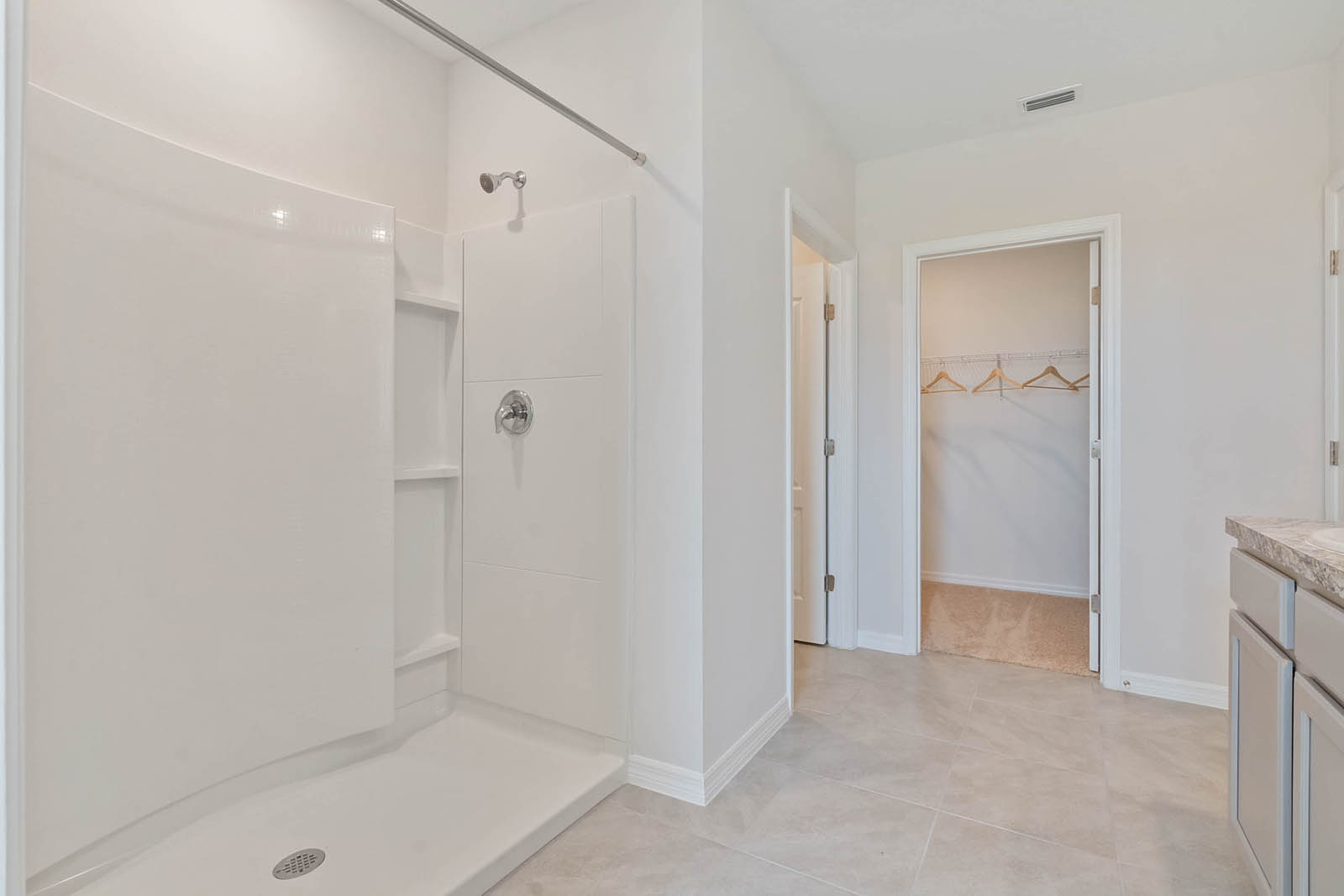 Walk in shower and walk in closet