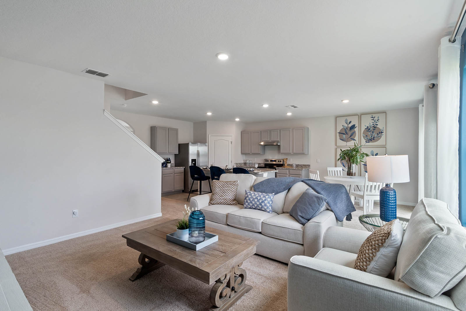 Living room with stairs to the right