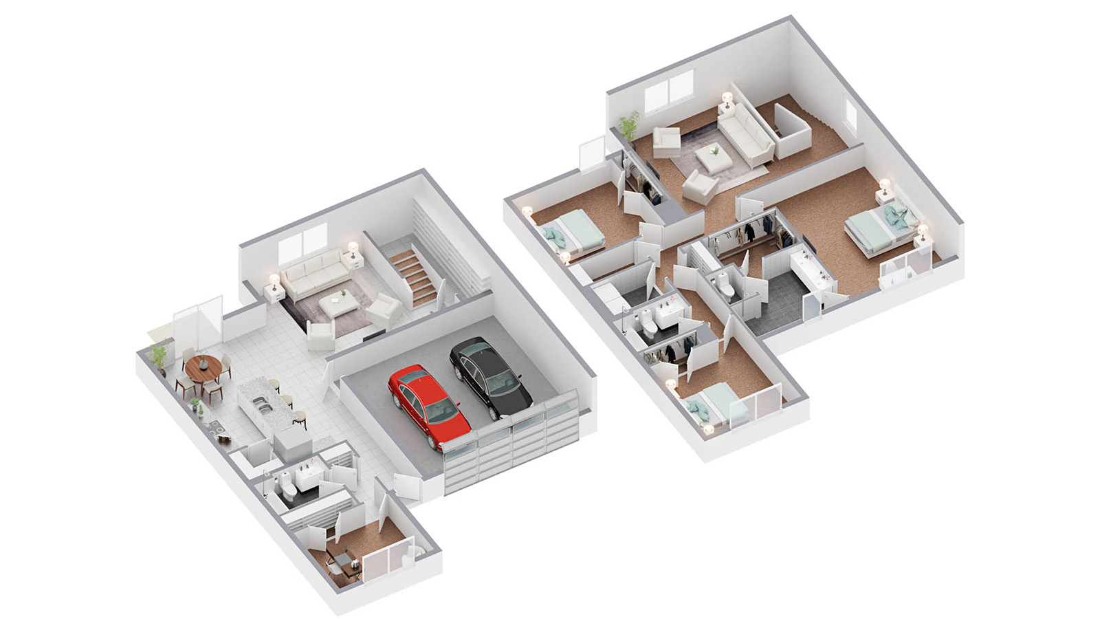 Two story home 3D floorplan layout