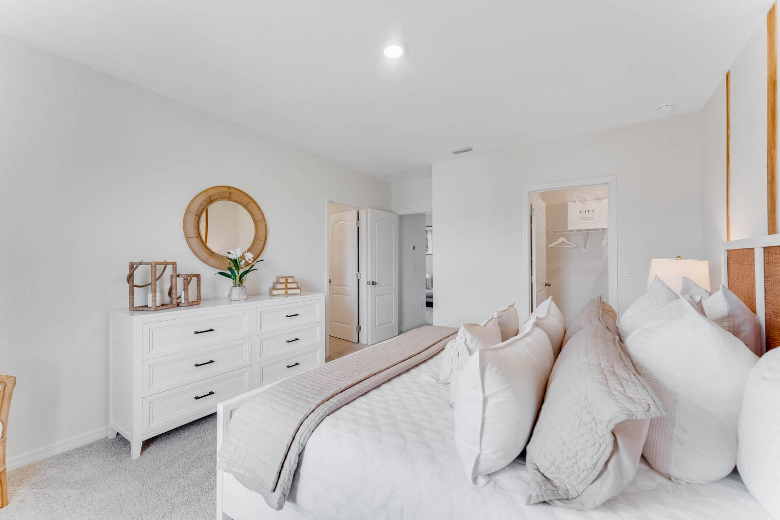 Primary bedroom with walk in closet and attached primary bathroom