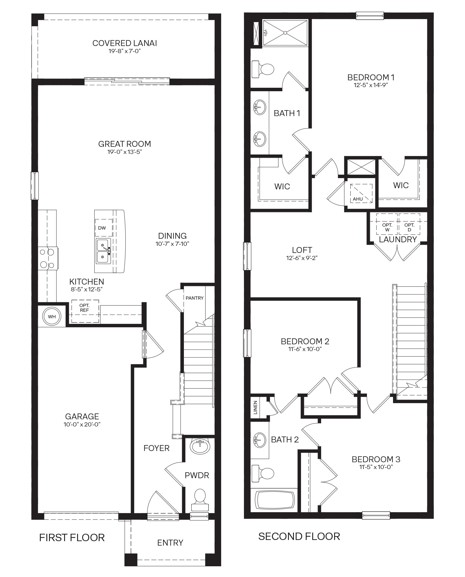 First and second floor layout of Vale floor plan