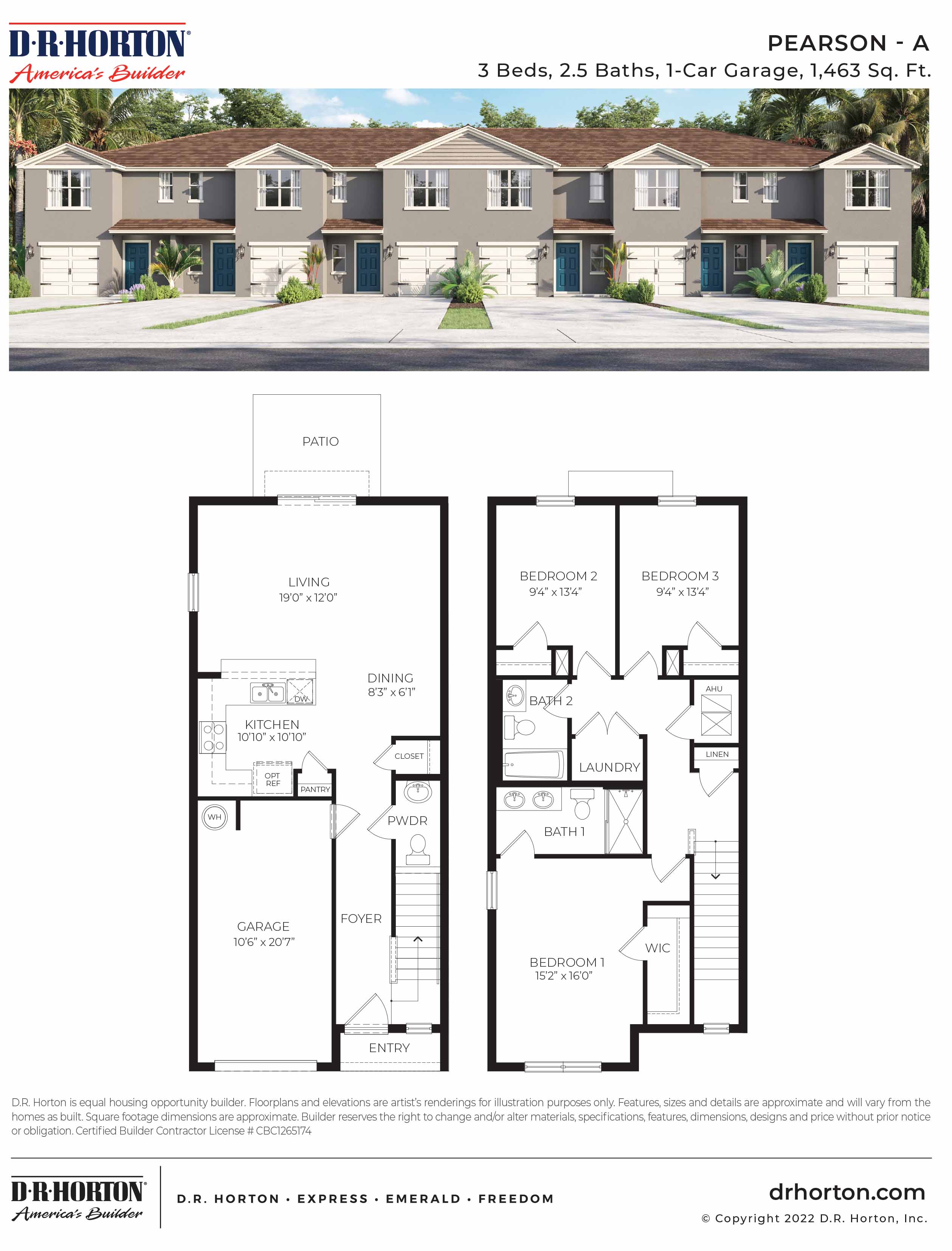 Floor Plan in Brentwood Townhomes Davenport, FL D.R. Horton