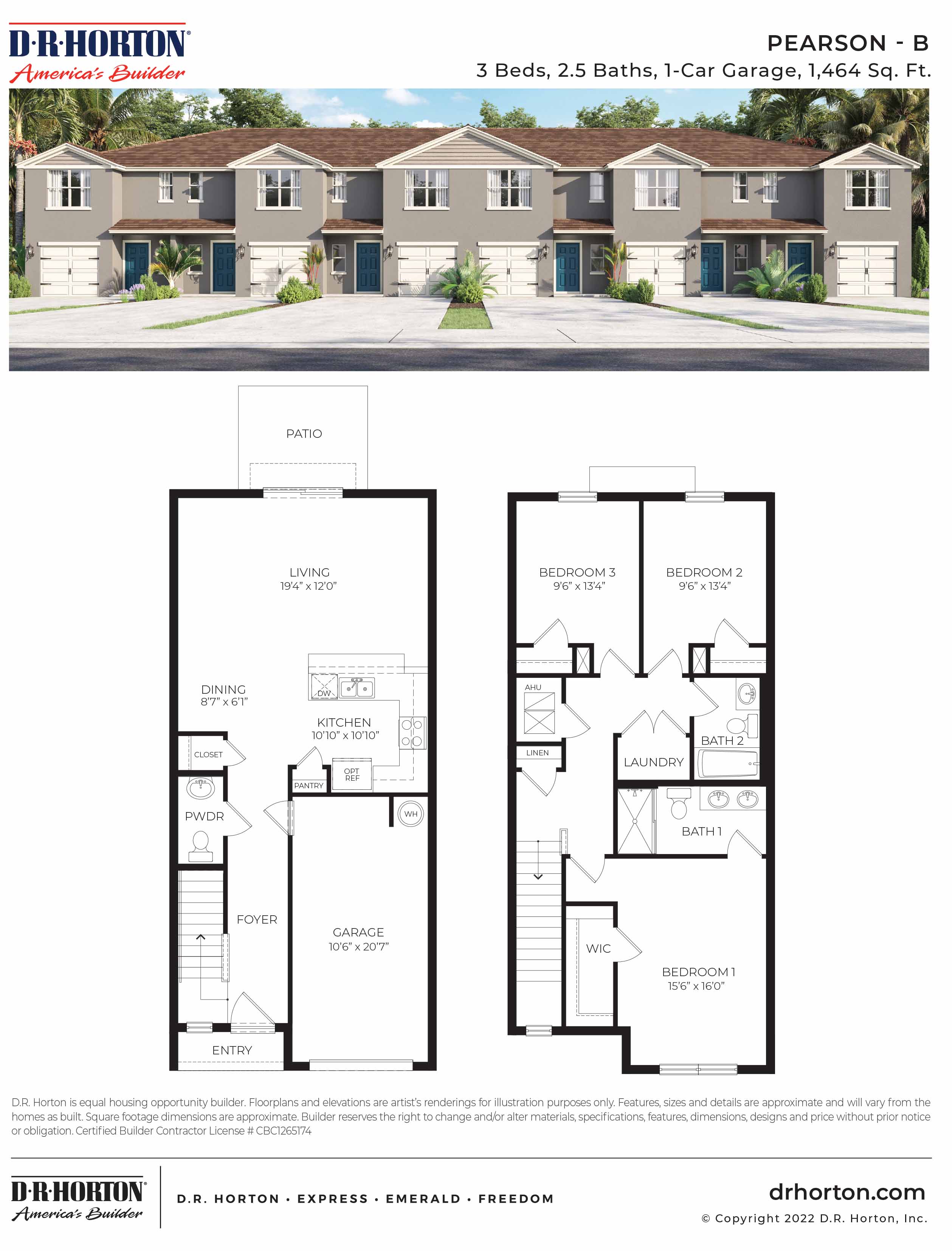 Floor Plan in Brentwood Townhomes Davenport, FL D.R. Horton
