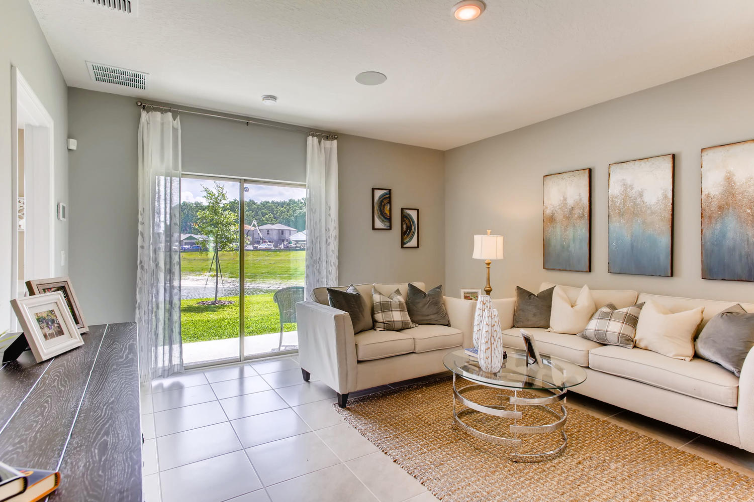 Living room with sliding glass door to the backyard