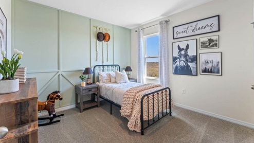 Kids bedroom with horse pictures and twin size bed