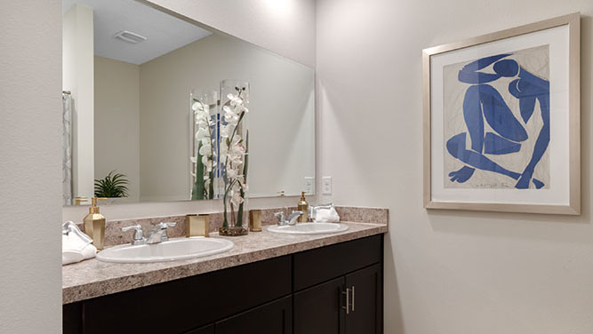 Primary bathroom with double vanity sink