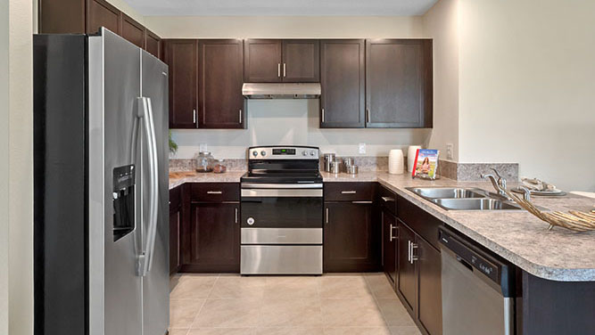 Spacious kitchen with stainless steel appliances