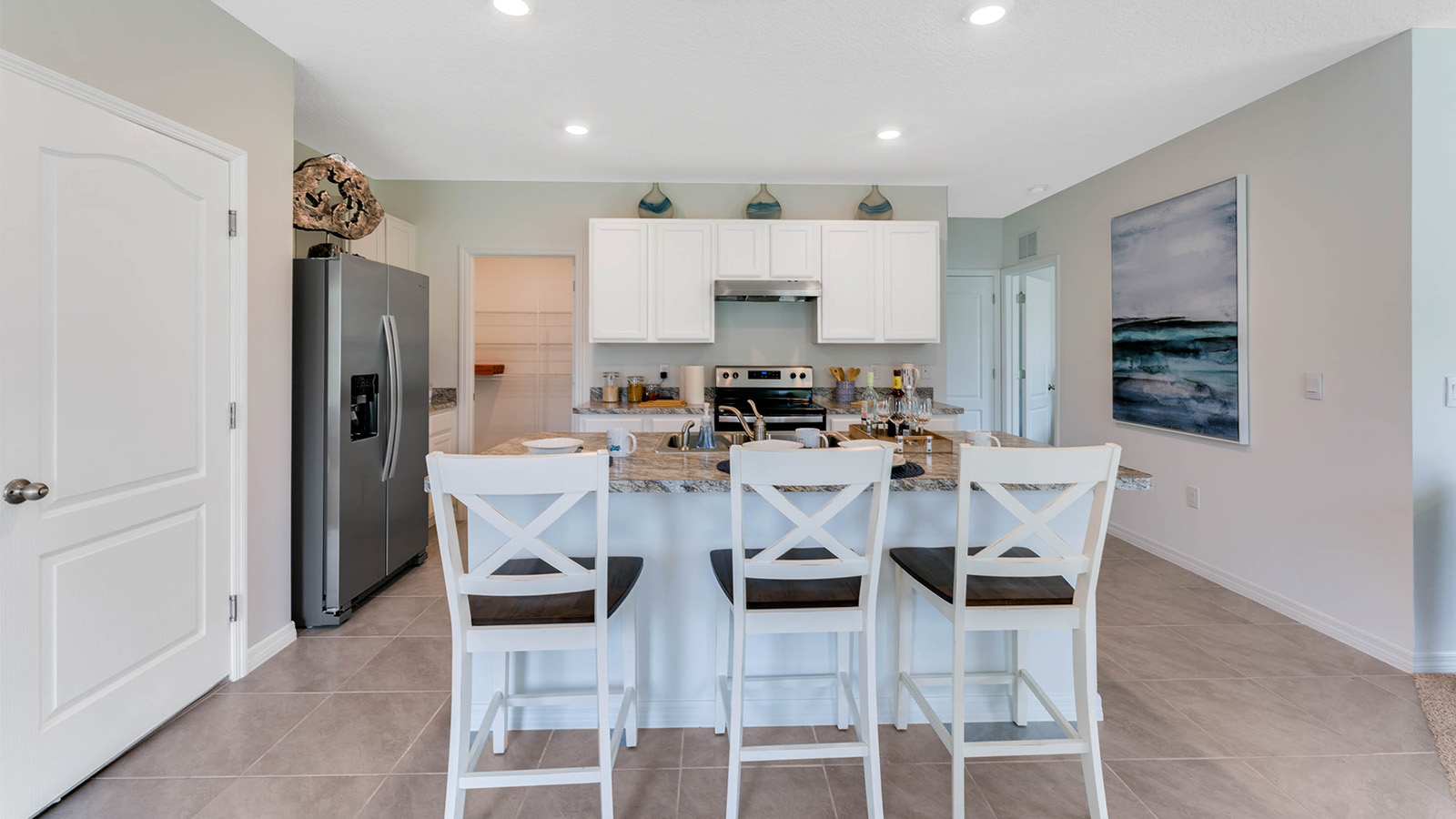 Kitchen island with stools
